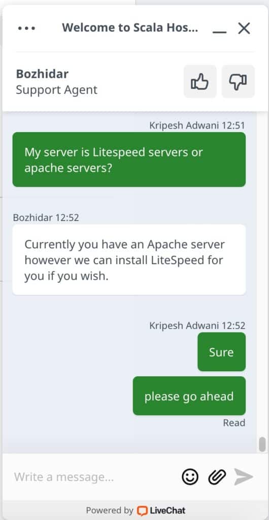 Requesting Litespeed servers on Scala Hosting