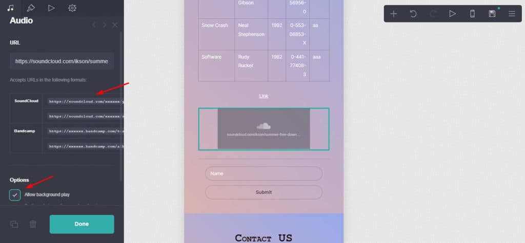 Audio element in Carrd