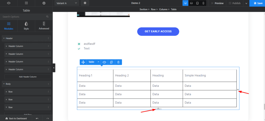 Tables in Swipe Pages