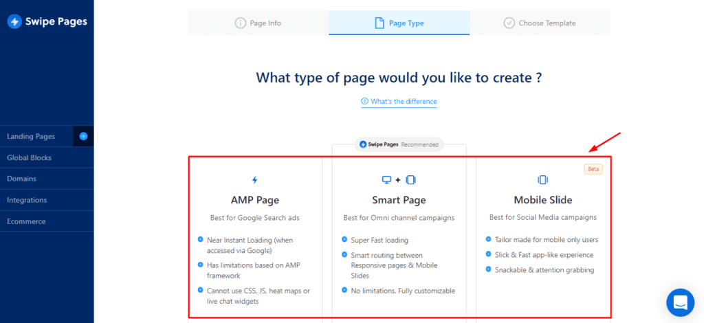 Types of page in Swipe Pages
