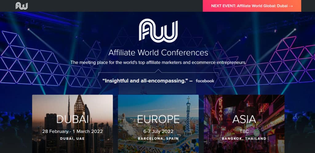 Affiliate World Conference homepage
