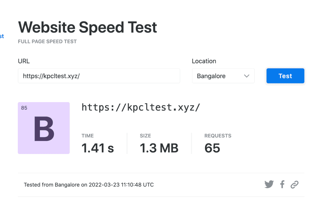 Speed Test - Cloudflare free version (Bangalore)