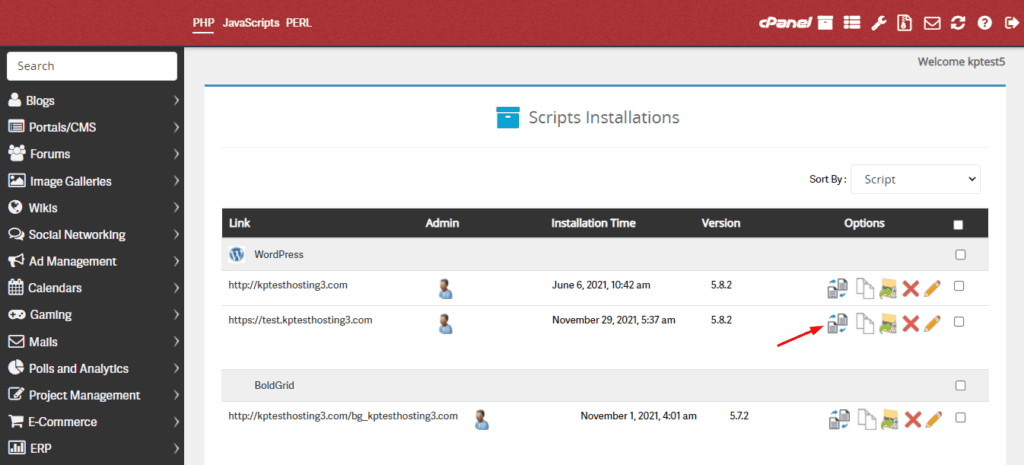 Website staging in InMotion