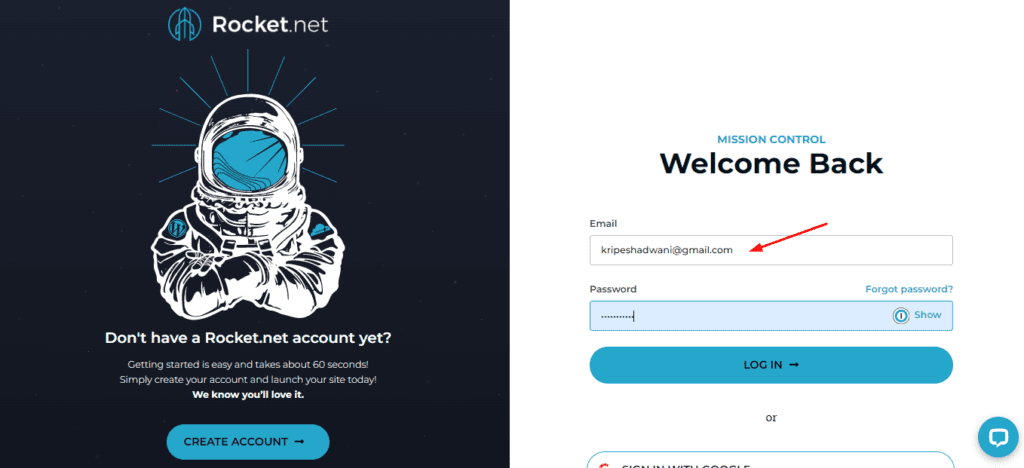 Creating an account on Rocket.net