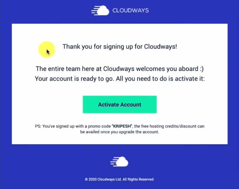 Cloudways account activation