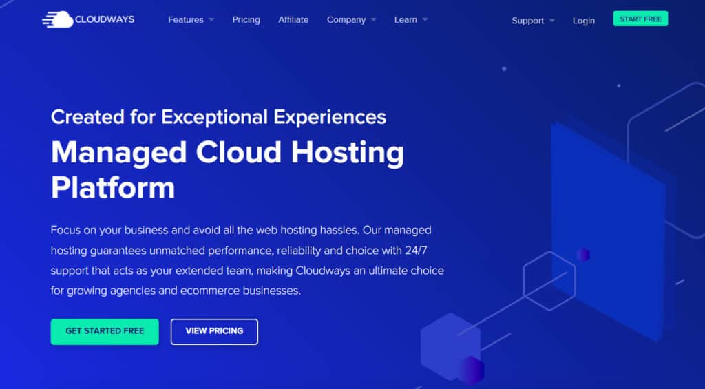 Cloudways hosting page