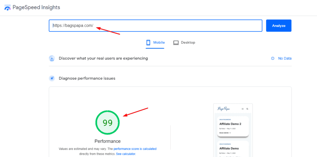 Initial Page Speed Score