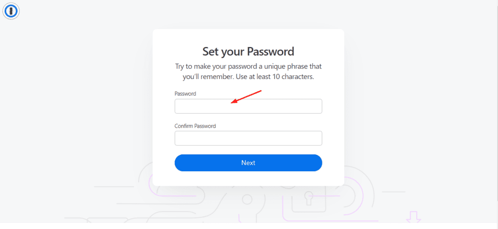 Setting password on 1Password