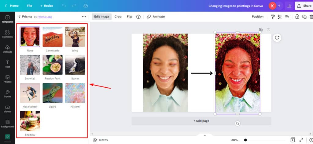 Changing images to paintings in Canva