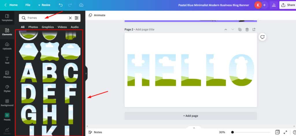Letter frames in Canva