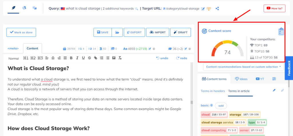 Content score meter