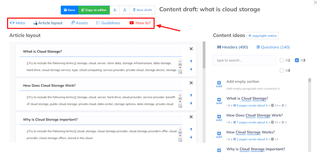 Creating content draft in NeuronWriter