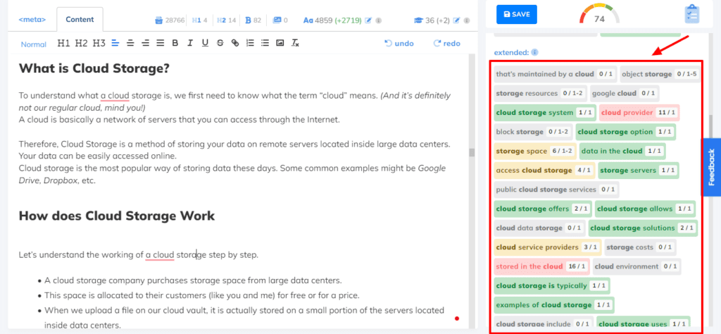 Extended keywords list