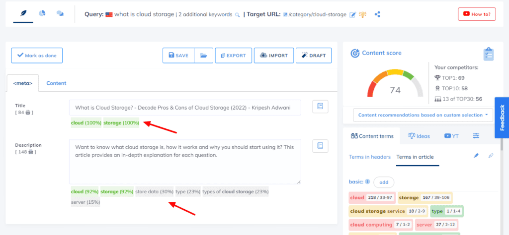 Keyword density in meta title and description