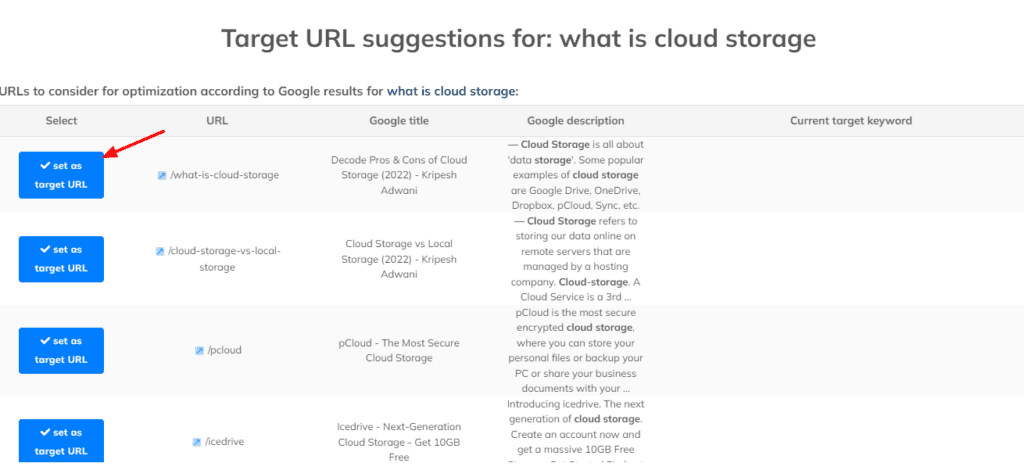 Setting target URL