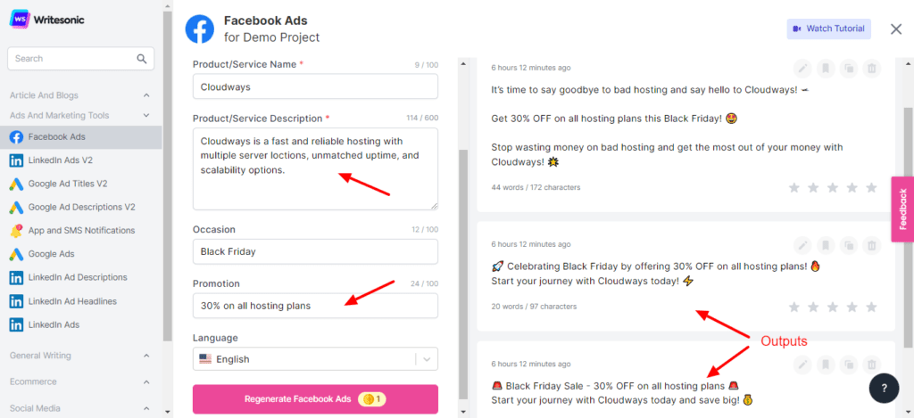 Writesonic Facebook Ads