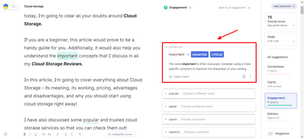 Grammarly Engagement Suggestions