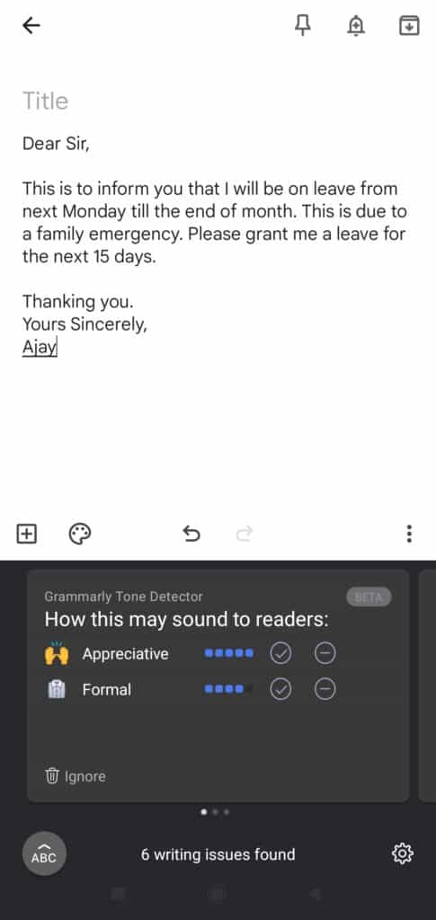 Grammarly keyboard for Android