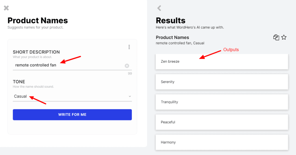 WordHero Product Names - Casual Tone