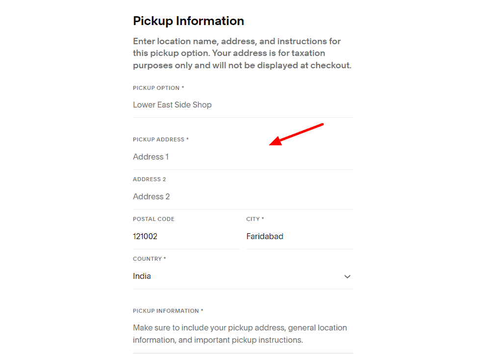 Adding pickup address on Squarespace