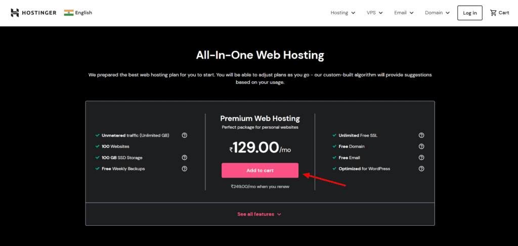 Add Premium Web Hosting to Cart