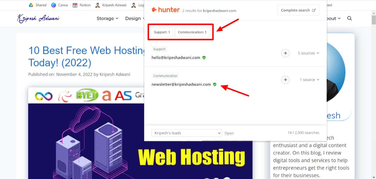 Hunter for Firefox: Email Finder extension