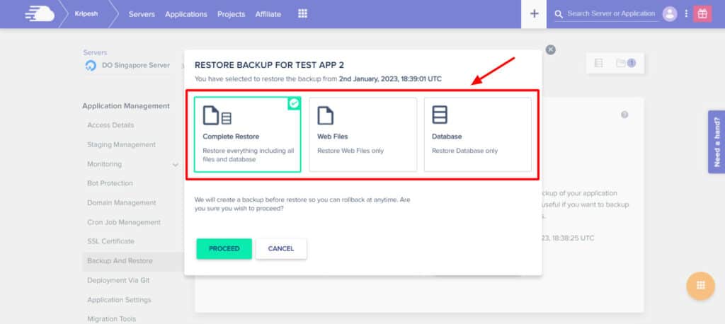 Cloudways Partial Restoration