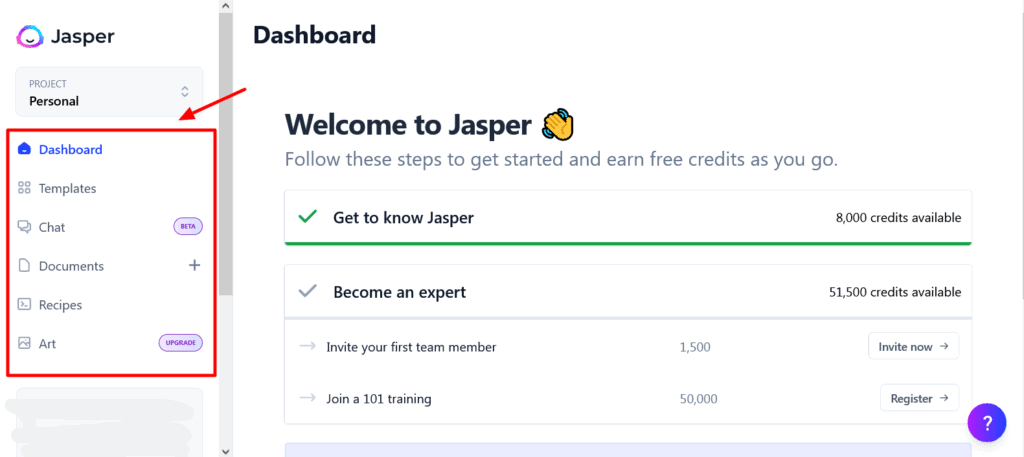 Jasper AI User Interface
