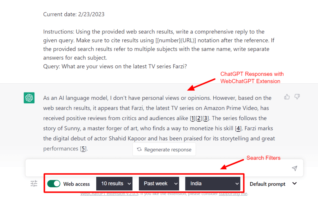 ChatGPT Response with WebChatGPT