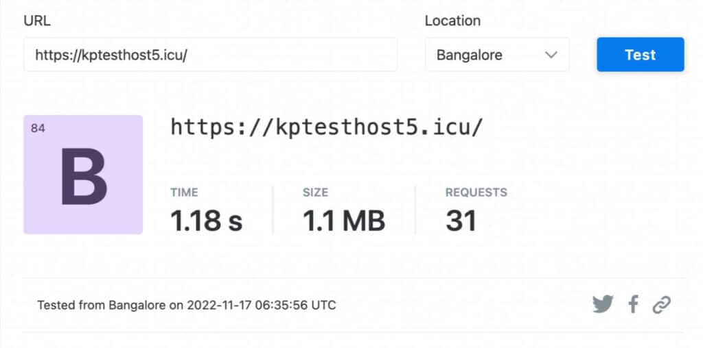 HostArmada Web Warp Speed Test (Bangalore)