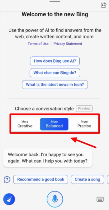Bing Conversation Styles