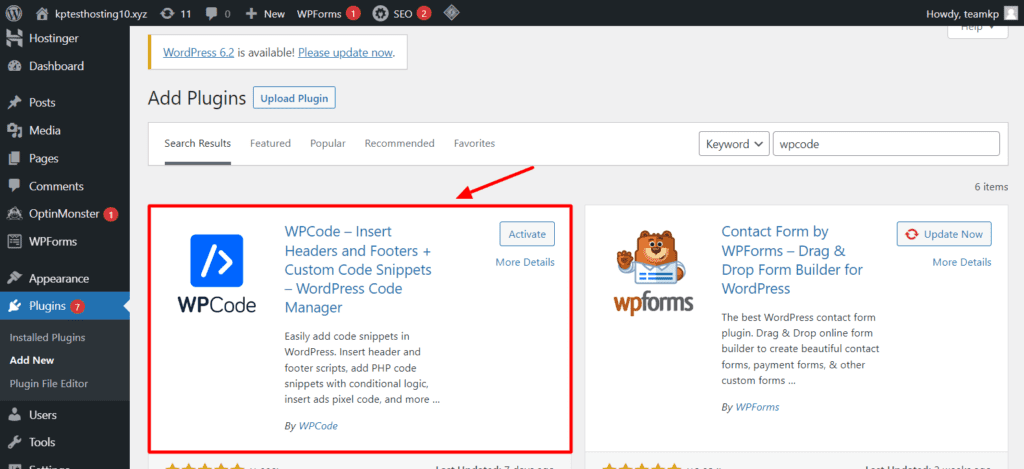 WPCode plugin installation