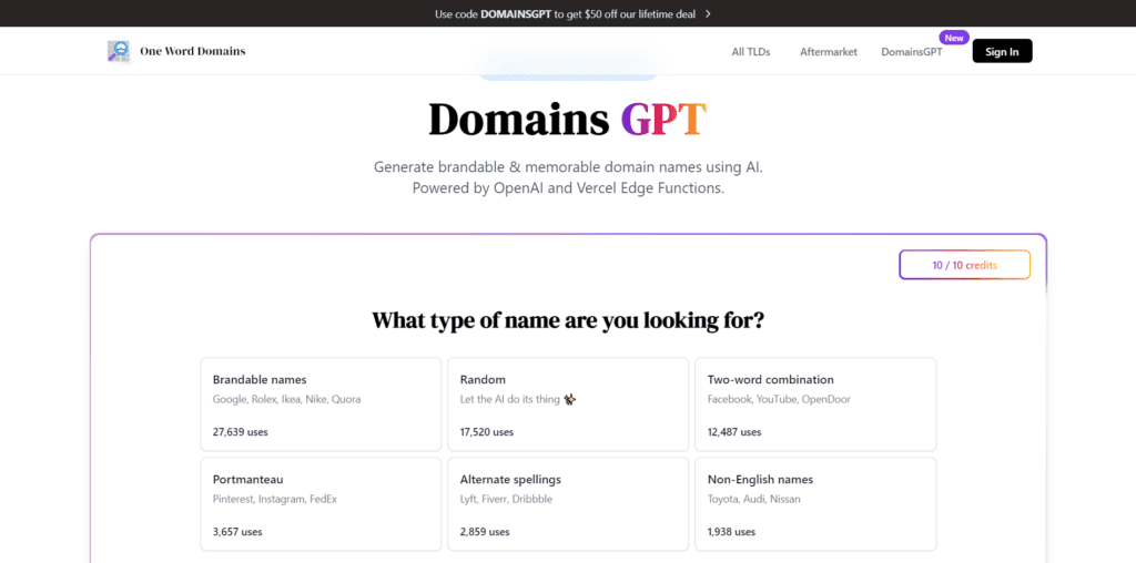 DomainsGPT homepage