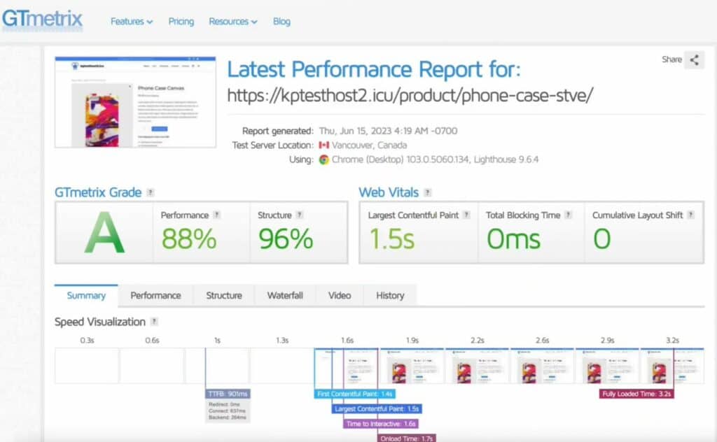 GTMerix Speed Test with NitroPack