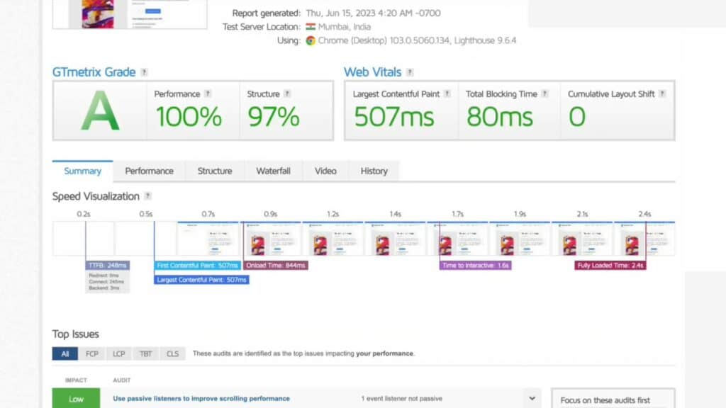 GTMetrix Speed Test (India) with NitroPack