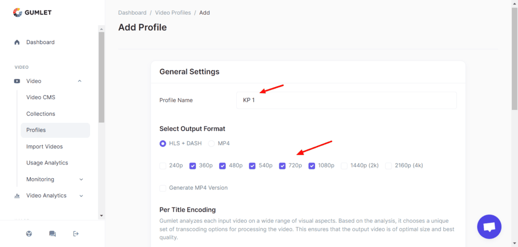 Gumlet - Creating a profile