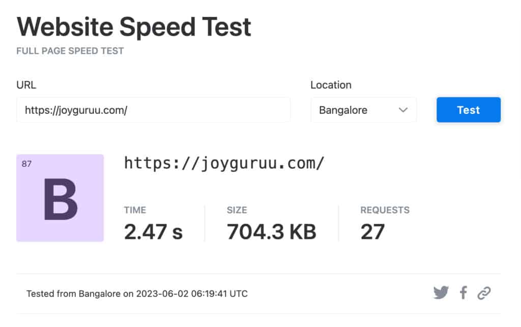 Hostinger website builder Speed Test - Bangalore