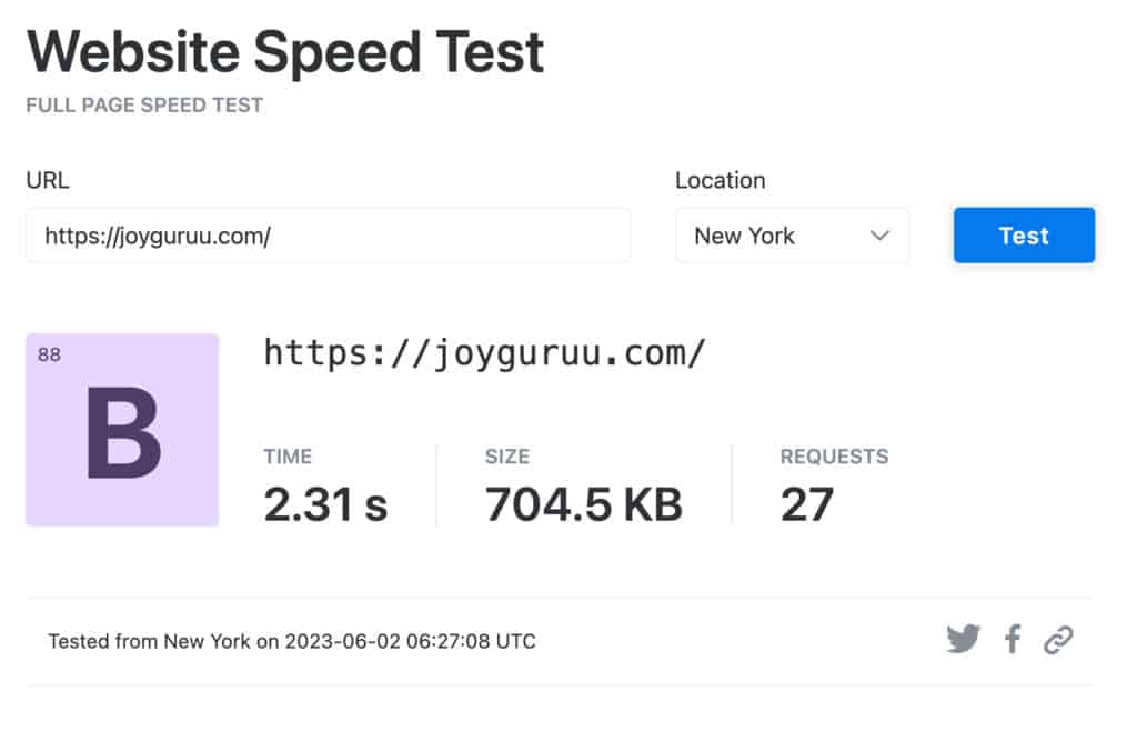 Hostinger website builder Speed Test - New York