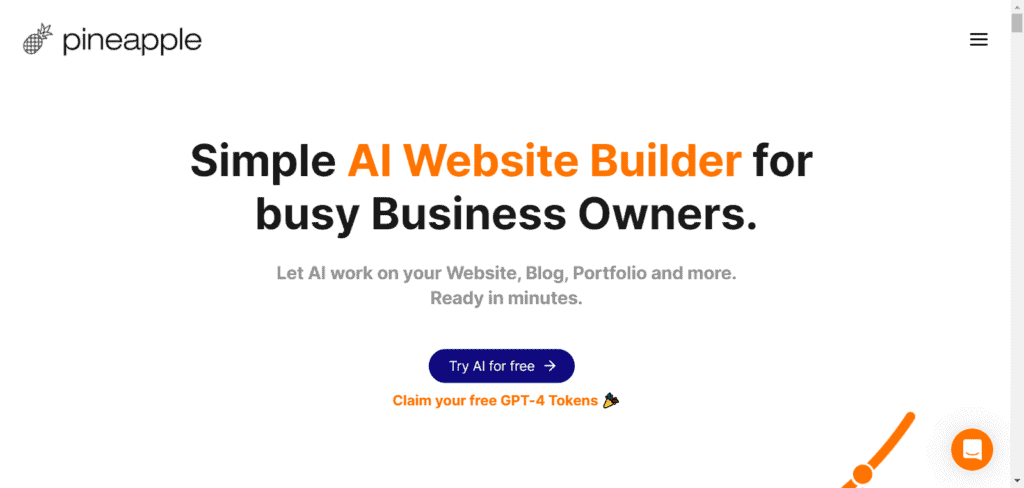 Pineapple AI Website Builder homepage