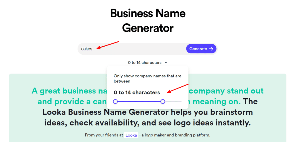 Looka business name generator