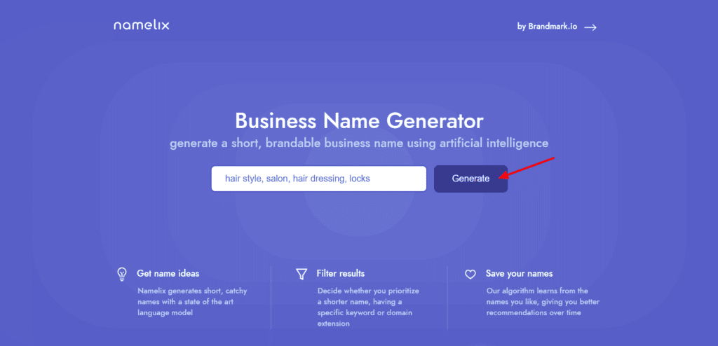 Namelix AI domain name generator