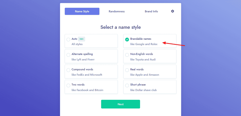 Namelix domain generation settings