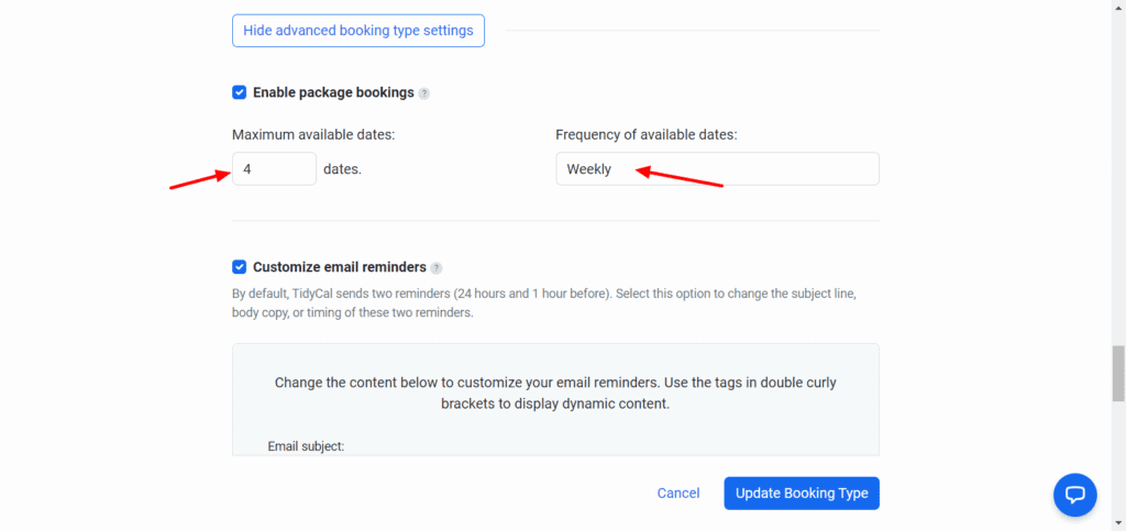 TidyCal - Package Bookings