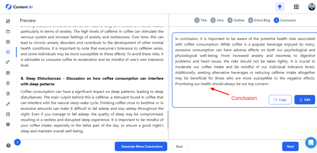 Generating conclusion with Blog Wizard