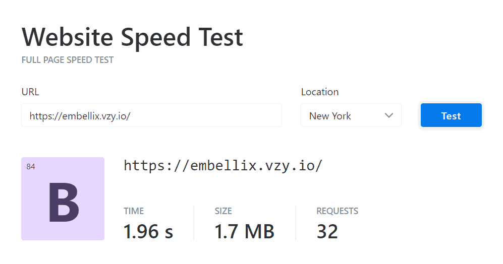 Vzy Speed test KeyCDN (US)