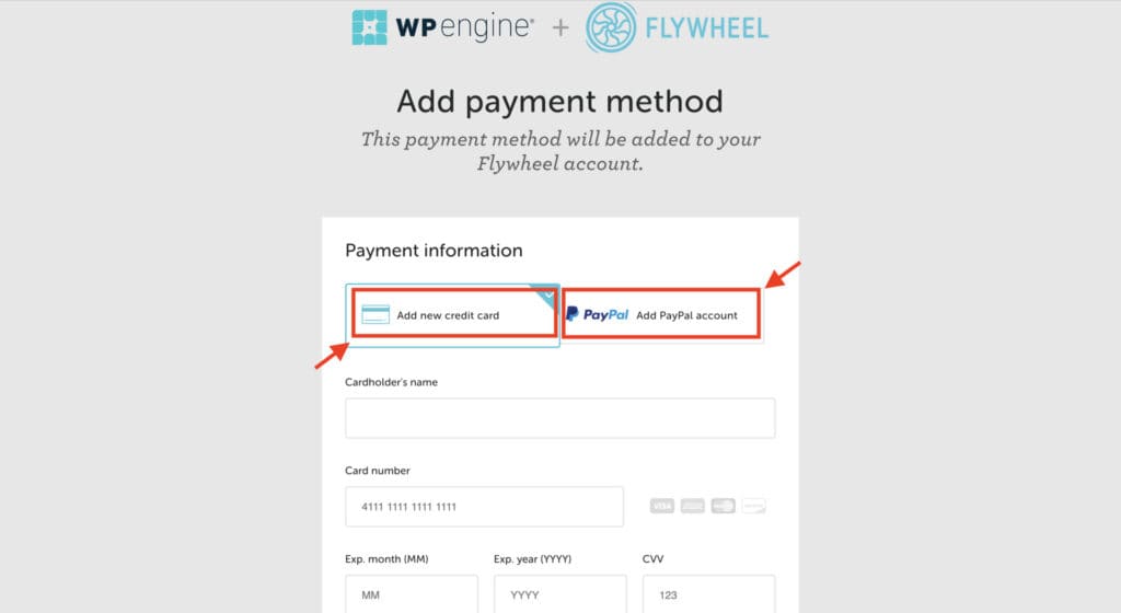 Flywheel Hosting Payment method
