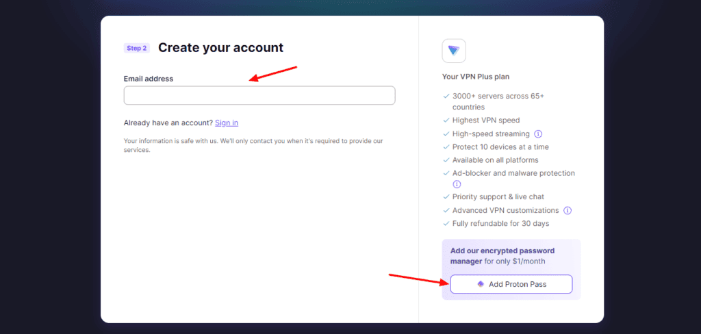 PRoton VPN - account creation