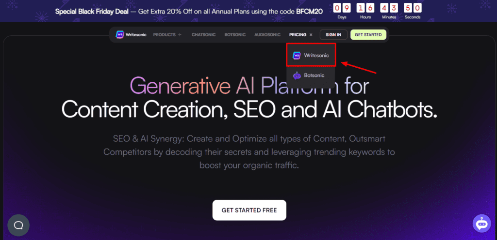 Writesonic Black Friday page
