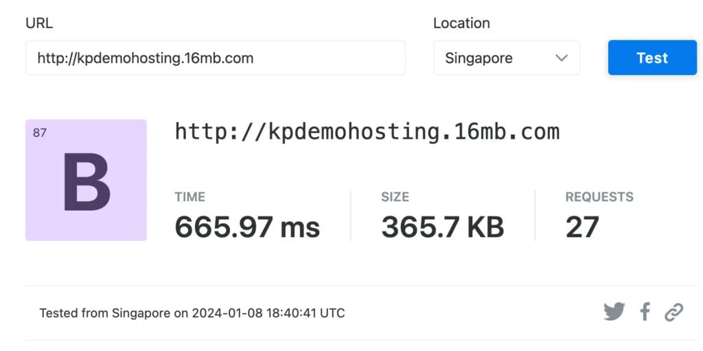 Hostinger Cloud Startup Speeds - Singapore