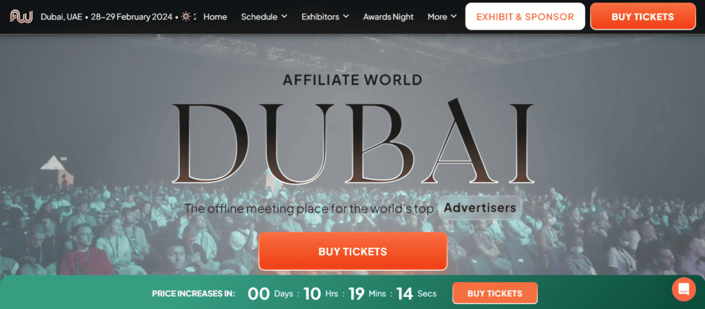 Affiliate World Dubai homepage.